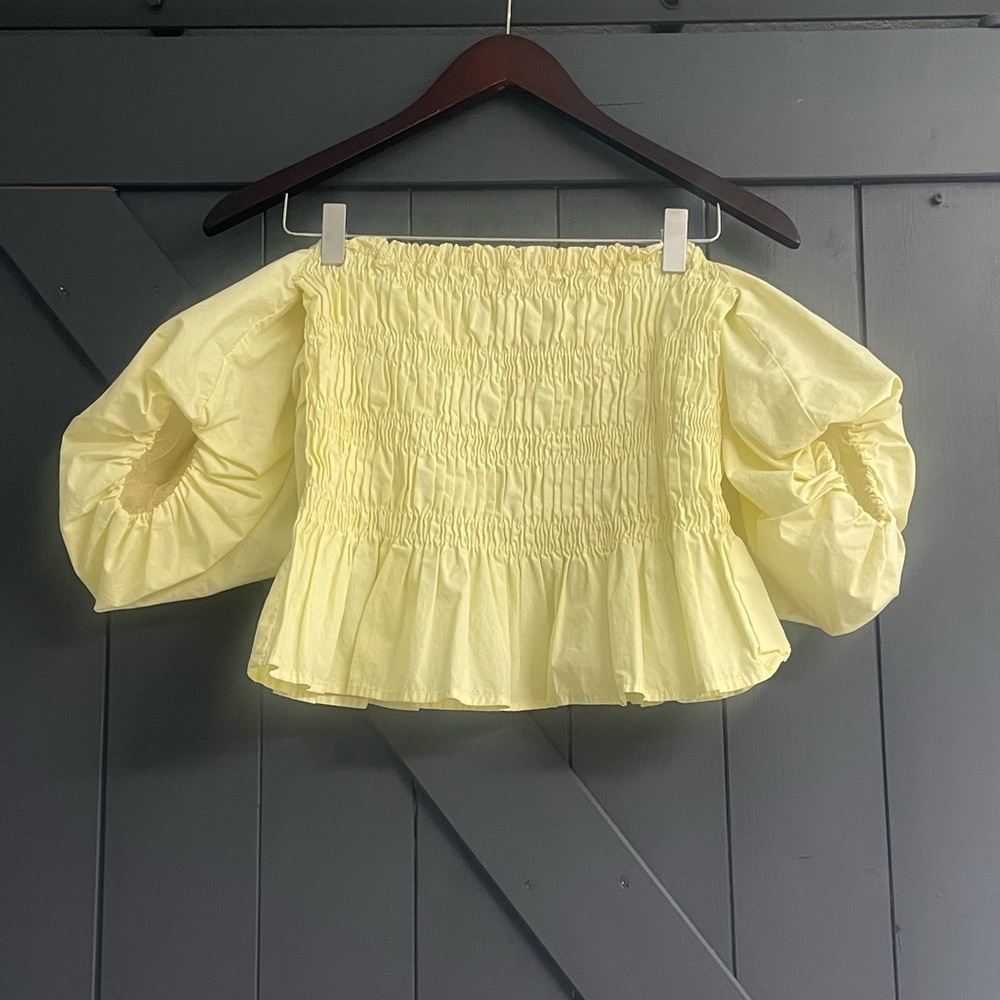 Astr Smocked Off-Shoulder Puff Sleeve Top - Light Yellow
